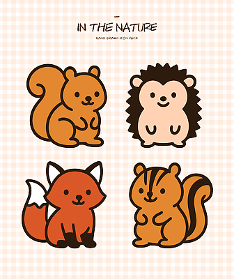 동물 캐릭터 일러스트 자연 생물 동물원 숲 다람쥐 여우 고슴도치 국내일러스트 AI파일 포유류 설치류 생태계 파일형식 벡터