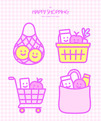 캐릭터 디자인 컬러 채소 과일 일러스트 일상 쇼핑 귀여움 시장 장바구니 즐거움 오브젝트 키치 국내일러스트 AI파일 감정 컨셉 라이프 바구니 파일형식 벡터