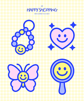 캐릭터 디자인 행복 나비 일러스트 장신구 밝음 미소 쇼핑 귀여움 거울 하트 즐거움 손그림 스타일 키치 국내일러스트 AI파일 모양 감정 곤충 컨셉 표정 파일형식 벡터