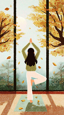 JPG 나무 여자 여유 포즈 단풍 일러스트 요가 자연 아침 실내 건강 풍경 운동 평화 가을 집중 명상 조용 기분전환 국내일러스트 AI일러스트 AI콘텐츠 주간 식물 웰빙 계절 감정 컨셉 잎 사람 내부 생태계 파일형식