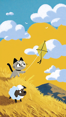 JPG 구름 캐릭터 컬러 일러스트 자연 놀이 하늘 풍경 초원 여름 반려동물 노란색 고양이 자유 양 연 즐거움 연날리기 풍선 창의력 국내일러스트 AI일러스트 AI콘텐츠 자연요소 동물 계절 감정 컨셉 포유류 놀이용품 전통놀이 생태계 파일형식