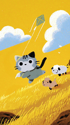 JPG 일러스트 자연 놀이 하늘 바람 풍경 초원 달리기 햇빛 갈색 귀여움 고양이 활발 회색 자유 흰색 시골 양 연 즐거움 연날리기 국내일러스트 AI일러스트 AI콘텐츠 자연요소 감정 컬러 컨셉 포유류 모션 날씨 반려동물 태양 놀이용품 전통놀이 생태계 파일형식