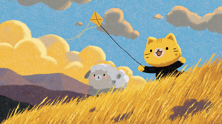 JPG 동물 구름 캐릭터 일러스트 놀이 수채화 산 갈대 풍경 일상 친구 햇빛 고양이 우정 양 연 즐거움 연날리기 국내일러스트 AI일러스트 AI콘텐츠 자연요소 식물 감정 포유류 관계 라이프 반려동물 태양 놀이용품 전통놀이 파일형식