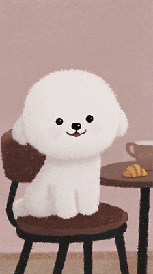 JPG 동물 캐릭터 행복 음료 의자 일러스트 탁자 디저트 일상 귀여움 화목 카페 흰색 강아지 포근함 편안함 크루아상 즐거움 국내일러스트 AI일러스트 AI콘텐츠 감정 음식 빵 컬러 가구 컨셉 라이프 반려동물 상점 감각 개 파일형식