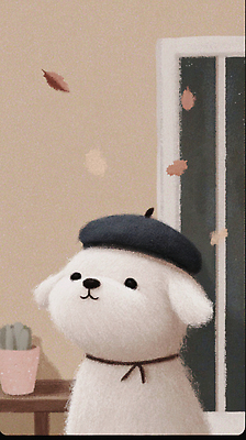 JPG 동물 행복 감정 백그라운드 단풍 일러스트 상상 주택 털 실내 웃음 귀여움 가을 강아지 편안함 즐거움 오브젝트 베레모 국내일러스트 AI일러스트 AI콘텐츠 모자_잡화 계절 컨셉 잎 표정 내부 건물 반려동물 감각 개 파일형식