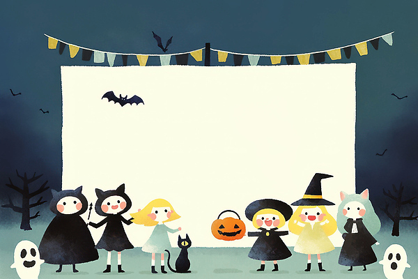 JPG 캐릭터 옷 기념일 백그라운드 일러스트 장식 파티 귀여움 축제 고양이 할로윈 모임 유령 즐거움 마녀 공포 박쥐 국내일러스트 AI일러스트 AI콘텐츠 감정 컨셉 포유류 이벤트 반려동물 파일형식