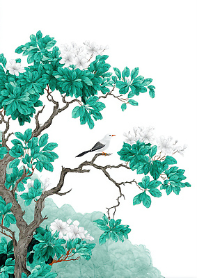 JPG 나무 식물 동물 꽃 잎 일러스트 자연 조류 생명 가지 여름 파란색 정원 생태 숲 장면 뷰티풀 새소리 화조화 국내일러스트 AI일러스트 AI콘텐츠 계절 컬러 채소 동양화 생태계 파일형식