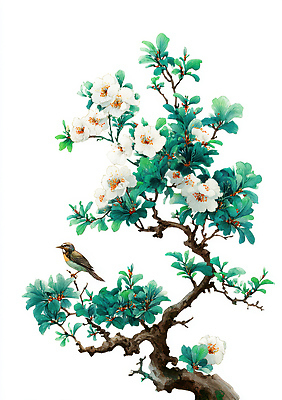 JPG 나무 식물 꽃잎 꽃 예술 잎 일러스트 자연 조류 생명 풍경 초록색 정원 봄 흰색 나뭇가지 그림 화사함 조화 뷰티풀 새소리 화조화 국내일러스트 AI일러스트 AI콘텐츠 동물 계절 컬러 컨셉 동양화 생태계 파일형식