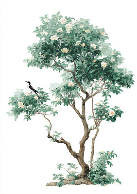 JPG 나무 식물 동물 전통 디자인 꽃 예술 컬러 조각 일러스트 자연 조류 생명 풍경 평화 환경 정원 조화 뷰티풀 생동감 화조화 국내일러스트 AI일러스트 AI콘텐츠 컨셉 동양화 생태계 파일형식