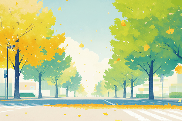 JPG 나무 여유 컬러 낙엽 일러스트 자연 하늘 바람 거리 풍경 일상 햇빛 노란색 평화 일몰 가을 도시 조용 나무그늘 국내일러스트 AI일러스트 AI콘텐츠 자연요소 식물 계절 감정 컨셉 잎 날씨 라이프 태양 노을 그늘 생태계 파일형식