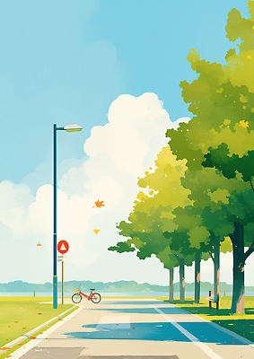 JPG 나무 공원 여유 일러스트 자연 하늘 바람 나뭇잎 풍경 초원 일상 파란색 운동 평화 자전거 산책로 가을 시민 국내일러스트 AI일러스트 AI콘텐츠 자연요소 식물 계절 공공시설 감정 길 컬러 컨셉 잎 날씨 건강 라이프 바이크 생태계 국민 파일형식