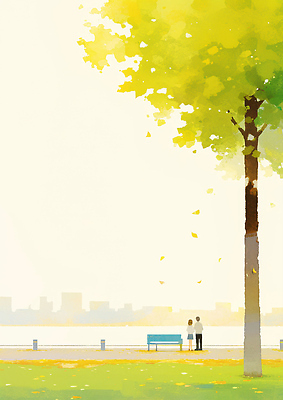 JPG 나무 커플 여유 잎 일러스트 자연 바람 사랑 풍경 잔디 평화 손잡기 일몰 감상 도시 강가 소중 소통 뷰티풀 오후 국내일러스트 AI일러스트 AI콘텐츠 자연요소 식물 감정 컨셉 관계 모션 날씨 강 노을 생태계 파일형식