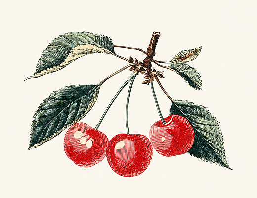 JPG 식물 컬러 잎 농업 과일 일러스트 자연 나뭇잎 건강 여름 농작물 수확 체리 과수원 과일나무 천연 국내일러스트 AI일러스트 AI콘텐츠 나무 계절 산업 생태계 파일형식