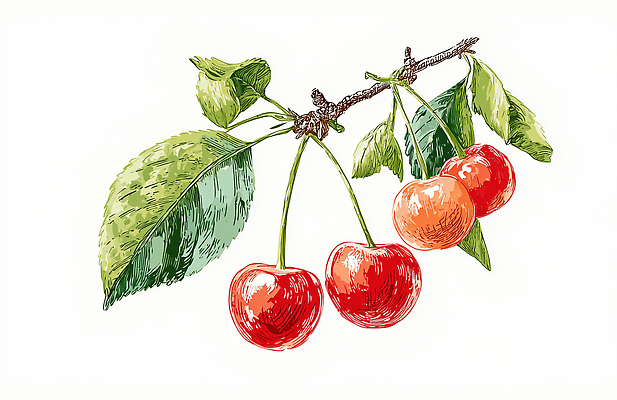 JPG 나무 식물 열매 잎 채소 과일 일러스트 자연 가지 건강 빨간색 여름 농장 농사 수확 신선 체리 맛 생태계 원예 색감 국내일러스트 AI일러스트 AI콘텐츠 계절 컬러 컨셉 농업 취미 파일형식