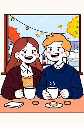 커플 행복 단풍 데이트 일러스트 창문 자연 탁자 휴식 따뜻함 대화 사랑 웃음 우정 카페 만남 가을 분위기 차 달콤 저녁 편안함 국내일러스트 AI파일 계절 감정 음료 가구 컨셉 잎 관계 표정 말하기 친구 상점 감각 맛 야간 생태계 파일형식 벡터