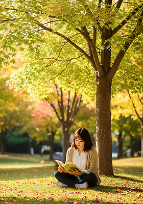 JPG 나무 편집이미지 공원 여자 단풍 자연 잔디 취미 일상 책 독서 햇빛 평화 가을 뷰티풀 의료성형뷰티 편집실사 AI인물포토 AI콘텐츠 식물 계절 공공시설 컨셉 잎 사람 라이프 태양 CG 생태계 파일형식 AI포토