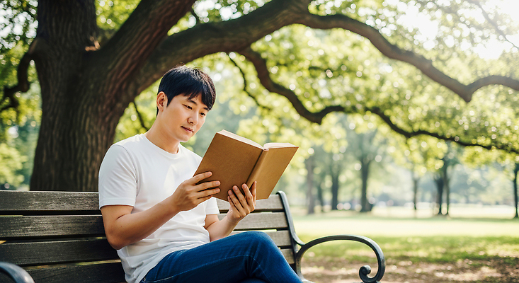 JPG 나무 편집이미지 공원 남자 벤치 모션 자연 잔디 취미 책 여름 햇빛 평화 집중 읽기 의료성형뷰티 편집실사 AI인물포토 AI콘텐츠 식물 계절 공공시설 컨셉 의자 사람 태양 CG 생태계 파일형식 AI포토