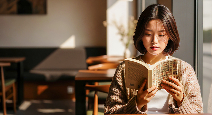 JPG 편집이미지 여자 휴식 취미 책 소파 독서 햇빛 카페 시간 분위기 편안함 집중 창가 조용 오후 의료성형뷰티 편집실사 AI인물포토 AI콘텐츠 컨셉 의자 창문 사람 태양 상점 감각 CG 파일형식 AI포토