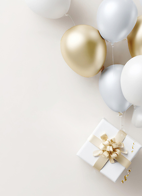 JPG 편집이미지 기념일 리본 하늘 선물 이벤트 장식 파티 금색 흰색 축하 생일 분위기 은색 준비 풍선 편집실사 AI포토 AI콘텐츠 컬러 컨셉 CG 파일형식