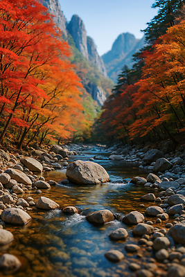 JPG 나무 편집이미지 컬러 단풍 자연 산 풍경 물 계곡 가을 돌_바위 도시 물가 뷰티풀 차분 편집실사 AI포토 AI콘텐츠 자연요소 식물 계절 컨셉 잎 CG 생태계 파일형식