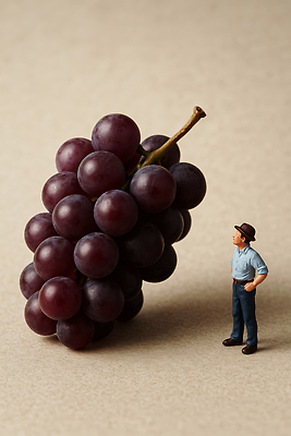 JPG 편집이미지 인형 백그라운드 농업 과일 포도 실내 촬영 미니어처 관찰 농부 크기 오브젝트 그림 송이 편집실사 AI컴퓨터그래픽 AI콘텐츠 직업 산업 모션 내부 모형 CG 파일형식