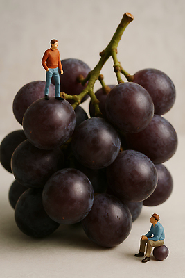 JPG 편집이미지 디자인 예술 인형 컬러 과일 자연 포도 스튜디오 조명 풍경 촬영 미니어처 상상력 창의력 편집실사 AI컴퓨터그래픽 AI콘텐츠 모형 CG 생태계 파일형식