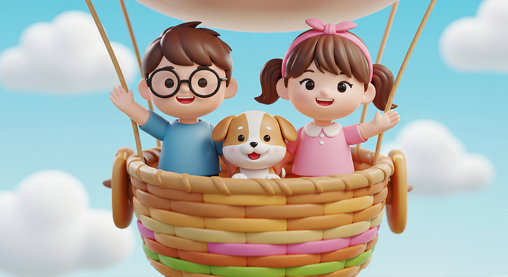 JPG 구름 편집이미지 어린이 여행 놀이 하늘 친구 반려동물 소풍 평화 열기구 강아지 즐거움 편집3D AI컴퓨터그래픽 AI콘텐츠 자연요소 동물 감정 컨셉 관계 항공교통 사람 야외활동 3D 개 파일형식