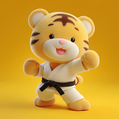 JPG 편집이미지 캐릭터 행복 포즈 표정 장난감 운동 노란색 귀여움 무도 호랑이 태권도 유아복 태극권 편집3D AI컴퓨터그래픽 AI콘텐츠 옷 감정 스포츠 컬러 컨셉 포유류 건강 3D 격투기 아기용품 파일형식