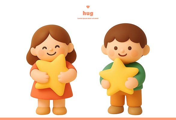 PSD 편집이미지 캐릭터 디자인 감정 어린이 인형 포옹 따뜻함 귀여움 표현 즐거움 오브젝트 색감 편집3D 컨셉 안기 사람 3D 파일형식