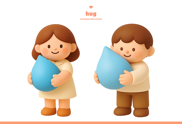 PSD 편집이미지 감정 어린이 포옹 따뜻함 사랑 미소 소녀 소년 파란색 귀여움 방울 조화 밝은색 편집3D 여자 남자 컬러 컨셉 안기 표정 사람 장식 3D 파일형식