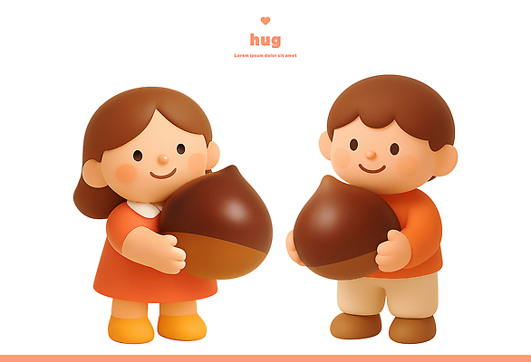 PSD 편집이미지 캐릭터 행복 어린이 컬러 모션 포옹 따뜻함 사랑 웃음 친구 장난감 귀여움 소중 도토리 편집3D 감정 컨셉 관계 안기 표정 사람 3D 견과류 파일형식
