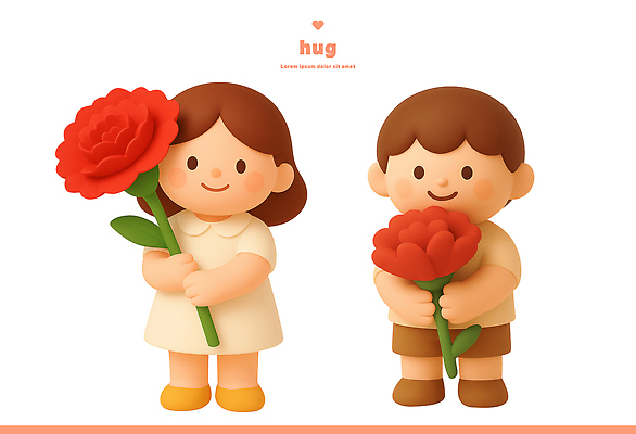 PSD 편집이미지 캐릭터 여자 남자 꽃 행복 감정 어린이 컬러 대화 사랑 미소 표현 단순화된 편집3D 식물 표정 말하기 사람 3D 파일형식