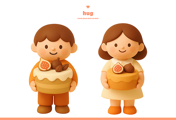 PSD 편집이미지 캐릭터 행복 어린이 과일 디저트 따뜻함 귀여움 케이크 기쁨 표현 즐거움 조화 밝은색 편집3D 감정 음식 컨셉 사람 3D 파일형식