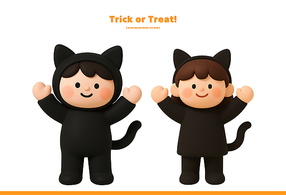 PSD 편집이미지 캐릭터 옷 어린이 놀이 귀여움 축제 고양이 할로윈 축하 인사 분위기 즐거움 편집3D 감정 컨셉 포유류 사람 반려동물 3D 예절 파일형식