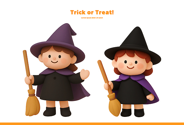 PSD 편집이미지 캐릭터 옷 대화 파티 축제 할로윈 축하 빗자루 즐거움 마녀 코스프레 편집3D 감정 컨셉 말하기 이벤트 3D 청소도구 파일형식