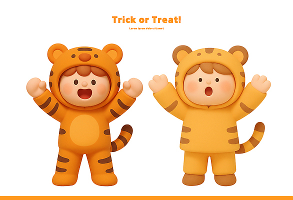 PSD 편집이미지 캐릭터 옷 어린이 놀이 복주머니 파티 축제 할로윈 아기 호랑이 즐거움 화사함 편집3D 감정 컨셉 포유류 전통소품 사람 이벤트 3D 파일형식