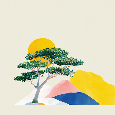 JPG 나무 예술 백그라운드 일러스트 자연 바람 산 따뜻함 풍경 태양 평화 그림 조화 뷰티풀 색감 색채 수목 오후 국내일러스트 AI일러스트 AI콘텐츠 자연요소 식물 컨셉 날씨 생태계 파일형식