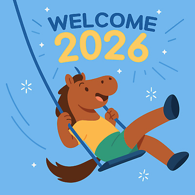 동물 캐릭터 디자인 행복 컬러 하늘색 일러스트 놀이 표정 귀여움 축제 성장 말_게임 스윙 즐거움 그네 이미지 환영 2026년 국내일러스트 병오년 AI파일 감정 포즈 컨셉 파란색 연도 파일형식 벡터