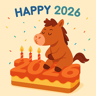 동물 행복 컬러 일러스트 촛불 기념 장식 파티 케이크 축제 축하 말_게임 생일 연도 즐거움 그림 순간 2026년 국내일러스트 병오년 AI파일 기념일 감정 컨셉 초 디저트 이벤트 파일형식 벡터