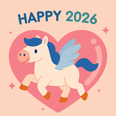 동물 캐릭터 디자인 컬러 날개 일러스트 기념 사랑 장난감 귀여움 하트 축하 생일 즐거움 그림 유니콘 흥미 2026년 국내일러스트 병오년 AI파일 모양 기념일 감정 컨셉 연도 파일형식 벡터