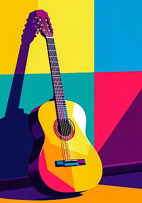 JPG 모양 디자인 문화 예술 악기 음악 컬러 포즈 백그라운드 일러스트 표면 조명 아이디어 미술 장식 소리 기타 클래식 감성 대칭 창작 국내일러스트 AI일러스트 AI콘텐츠 컨셉 현악기 문화예술 파일형식