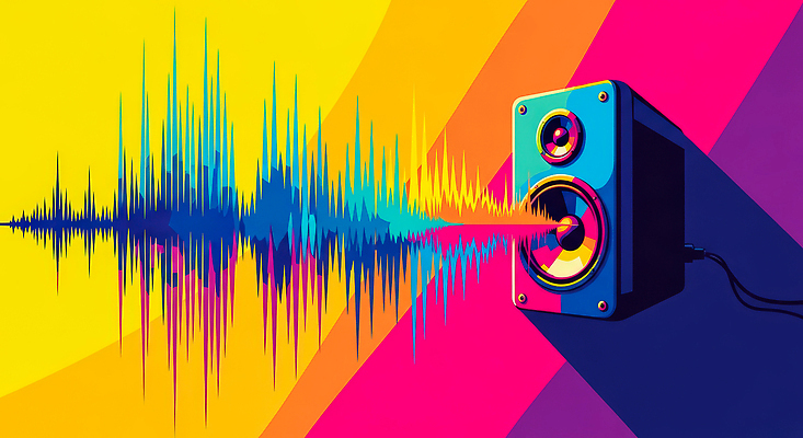 JPG 디자인 예술 음악 컬러 백그라운드 일러스트 인테리어 컬러풀 스피커 소리 전시회 그림 창의성 디지털아트 사운드웨이브 국내일러스트 AI일러스트 AI콘텐츠 음향기기 문화예술 전시 파일형식