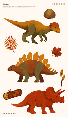 PSD 나무 식물 동물 캐릭터 디자인 스티커 일러스트 도안 자연 나뭇잎 생물 표현 화려 공룡 고생물학 색감 스테고사우루스 트리케라톱스 특징 국내일러스트 컨셉 잎 파충류 생태계 생물학 초식공룡 파일형식