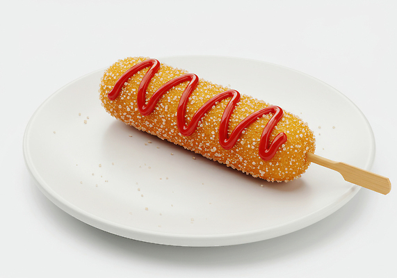 JPG 편집이미지 접시 음식 디저트 요리 식사 튀김 달콤 맛 부드러움 핫도그 길거리음식 바삭바삭 편집실사 AI컴퓨터그래픽 AI콘텐츠 식기 컨셉 패스트푸드 감각 CG 파일형식