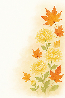 JPG 식물 계절 꽃 예술 컬러 백그라운드 단풍 잎 일러스트 자연 생명 국화 풍경 노란색 기쁨 가을 향기 조화 뷰티풀 생동감 소프트 국내일러스트 AI일러스트 AI콘텐츠 감정 생태계 냄새 파일형식