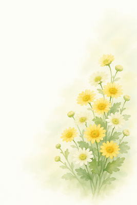 JPG 식물 계절 꽃 감정 컬러 백그라운드 일러스트 자연 생명 해바라기 국화 풍경 노란색 평화 흰색 꽃집 부드러움 화사함 조화 만개 뷰티풀 국내일러스트 AI일러스트 AI콘텐츠 컨셉 상점 감각 생태계 파일형식