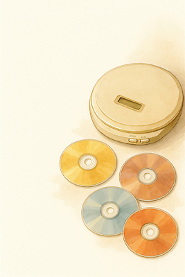 JPG 디자인 음악 컬러 일러스트 탁자 취미 파란색 노란색 주황색 기계 장비 CD 음반 배열 오디오 아날로그 턴테이블 플레이어 국내일러스트 AI일러스트 AI콘텐츠 가구 문화예술 전자제품 파일형식