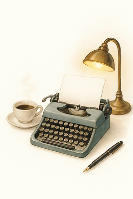 JPG 손글씨 커피 일러스트 아침 조명 취미 사무실 펜 기록 집중 준비 작품 향기 감성 타자기 영감 창작 차분 국내일러스트 AI일러스트 AI콘텐츠 주간 음료 컨셉 비즈니스 미술 필기구 골동품 냄새 파일형식