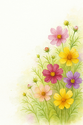 JPG 식물 꽃잎 꽃 줄기 컬러 잎 일러스트 자연 생명 건강 풍경 정원 봄 화려 코스모스 조화 뷰티풀 생동감 국내일러스트 AI일러스트 AI콘텐츠 계절 컨셉 생태계 파일형식