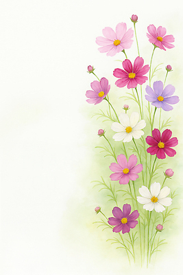JPG 식물 디자인 계절 꽃 예술 컬러 꽃다발 백그라운드 일러스트 자연 생명 풍경 봄 머리핀 코스모스 부드러움 화사함 조화 뷰티풀 테마 국내일러스트 AI일러스트 AI콘텐츠 컨셉 장신구 감각 생태계 파일형식